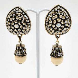 Heidi Daus Antique Style Cream Colored Glass and Opal Swarovski Crystal Earrings